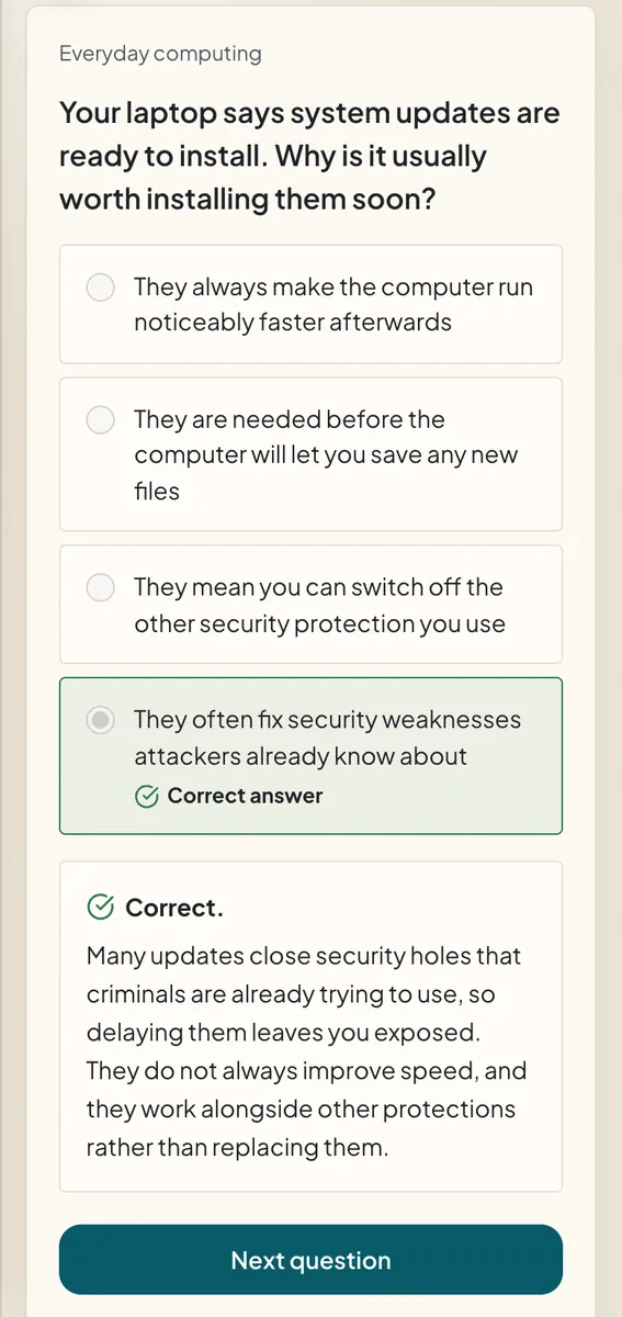 The Digital Skills Lab on a phone: every answer explained.